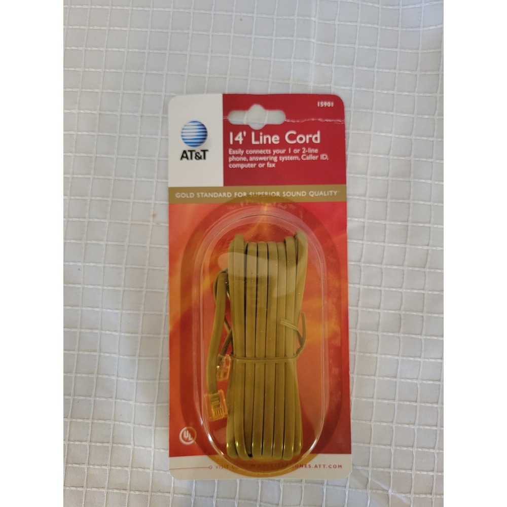 AT&T 14 Foot Telephone Cord Gold Standard Modular RJ11 4-Conductor Tan 15901